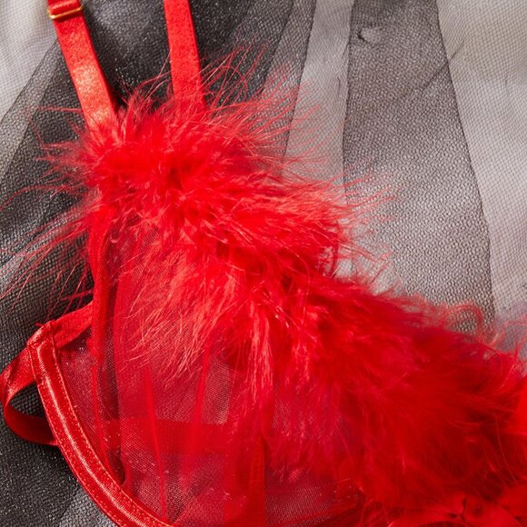 Feather Red Floral Longline Bra Set Women Lingerie Set Mesh Sexy Lingerie - Picture 10 of 10